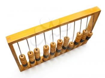 Accounting abacus for financial calculations lies on a white background