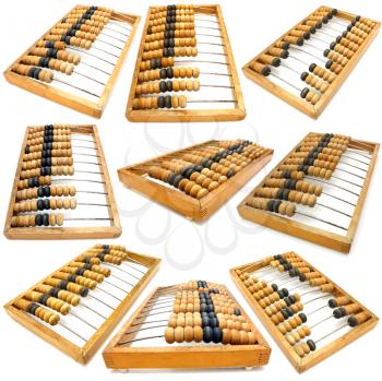 Set of accounting abacus for financial calculations lies on a white background