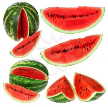 Set fresh watermelon and slices isolated on a white background