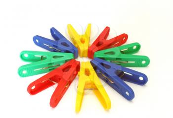 Group color clothespin isolated on a white background