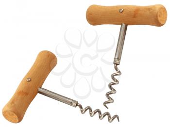 corkscrew with wooden handle on a white background