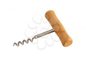 corkscrew with wooden handle on a white background