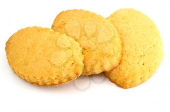 three shortbread cookies stacked isolated on white
