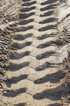 tire tracks perspective prints in clay