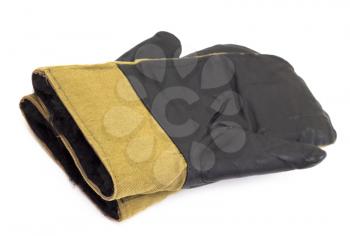 Pair of black men's leather gloves isolated on white.