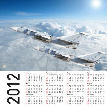 2012 Calendar with a military plane in the sky and clouds