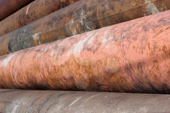 Group of old rusty metal pipes 