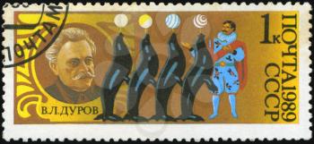 USSR - CIRCA 1989: stamp printed in USSR, dedicated to the circus, shows Vladimir Durov, russian clown and trainer, circa 1989