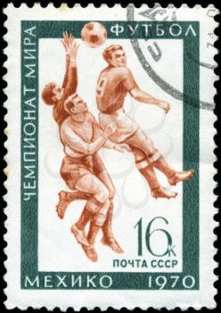 USSR - CIRCA 1970: A stamp printed in the USSR, shows football, circa 1970