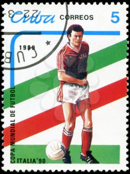 CUBA - CIRCA 1989: stamp printed by Cuba, shows 1990 World Cup Soccer Championships Italy, circa 1989.