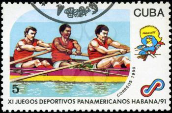 CUBA - CIRCA 1990: A post stamp printed CUBA, 1991 Pan American Games in Havana, Cuba, canoeing sport , circa 1990