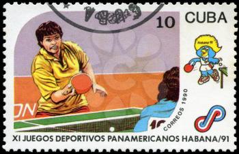 CUBA - CIRCA 1990: A post stamp printed CUBA, 1991 Pan American Games in Havana, Cuba, table tennis sport , circa 1990