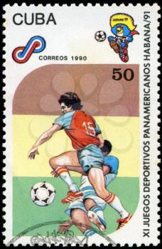 CUBA - CIRCA 1990: A post stamp printed CUBA, 1991 Pan American Games in Havana, Cuba, football sport , circa 1990