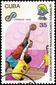 CUBA - CIRCA 1990: A post stamp printed CUBA, 1991 Pan American Games in Havana, Cuba, handball sport , circa 1990