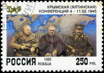 RUSSIA - CIRCA 1995: A stamp printed by the Russia Post is entitled Yalta Conference 1945, circa 1995