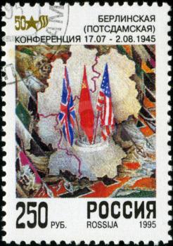 RUSSIA - CIRCA 1995: A stamp printed by the Russia Post is entitled Berlin (Potsdam) Conference 1945, circa 1995