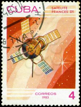 CUBA - CIRCA 1983: A stamp printed in Cuba, shows French space satellite D1, circa 1983