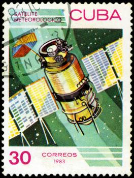 CUBA - CIRCA 1983: A stamp printed in Cuba, shows satelite meteorologico space satellite , circa 1983