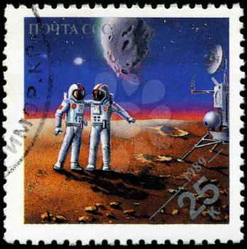 USSR - CIRCA 1989: Stamps printed in Russia dedicated to exploration in the space, circa 1989