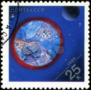 USSR - CIRCA 1989: Stamps printed in Russia dedicated to exploration in the space, circa 1989