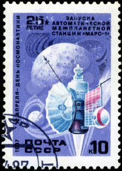 USSR - CIRCA 1987: A stamp printed in the USSR shows automatic interplanetary space station Mars-1, circa 1987. Large space series
