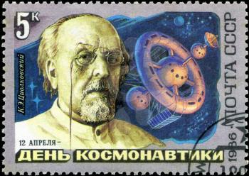 USSR - CIRCA 1986: A stamp printed in the USSR shows Soviet scientist, the father of astronautics Konstantin Tsiolkovsky, circa 1986.