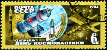 USSR - CIRCA 1982: A stamp printed in the USSR shows the day of astronautics on April, 12th, circa 1982