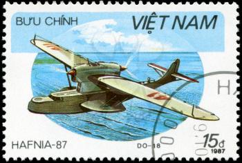 VIETNAV - CIRCA 1987: A stam printed in Vietnam shows amphibian DO-18, circa 1987