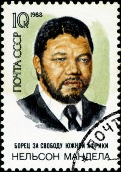 USSR - CIRCA 1988: A stamp printed in USSR shows Nelson Rolihlahla Mandela, South African anti-apartheid leader, circa 1988