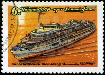 USSR - CIRCA 1981: A stamp printed in the USSR shows Passenger steam ship Cosmonaut Gagarin, circa 1971