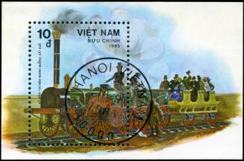 VIETNAM-CIRCA 1985: A stamp printed in the Vietnam, shows steam locomotive, circa 1985