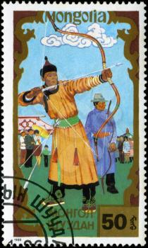 MONGOLIA - CIRCA 1988: stamp printed by Mongolia, shows Archery, circa 1988