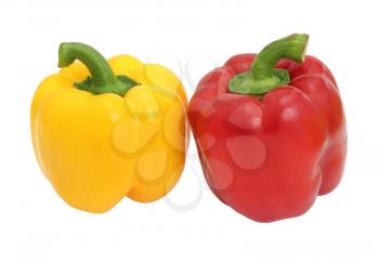 Red and yellow sweet  bell pepper isolated on white background