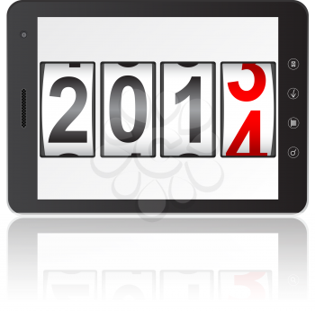 Tablet PC computer with 2014 New Year counter isolated on white background. Vector  illustration.