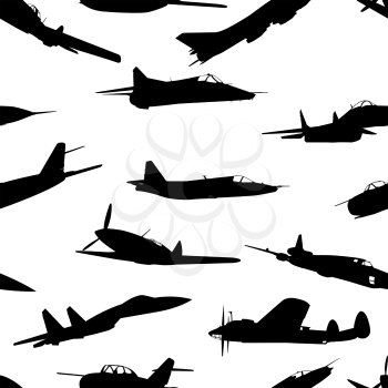 combat aircraft silhouettes.  vector illustration . Seamless wallpaper.