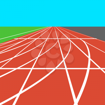 Red treadmill at the stadium with white lines.  vector illustration.