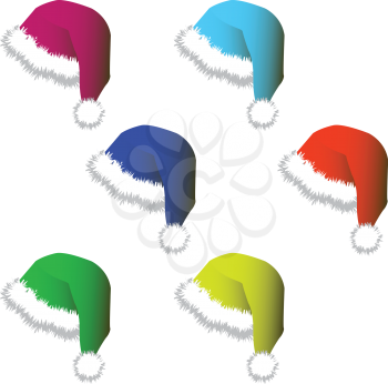 Set of multi-colored hats and caps for Santy. A vector illustration