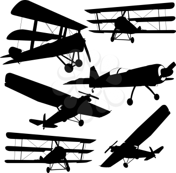 Collection of different combat aircraft silhouettes.  vector illustration for designers