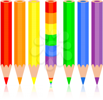 Set of colored pencil, a rainbow pencil near, vector illustration.