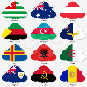 Set  Flags of world sovereign states in  form  clouds. Vector illustration. Set number 1. Exact colors. Easy changes.