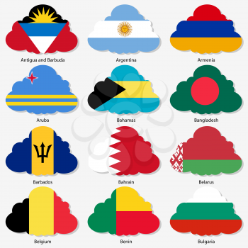 Set  Flags of world sovereign states in  form  clouds. Vector illustration. Set number 2. Exact colors. Easy changes.