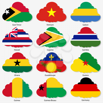 Set  Flags of world sovereign states in  form  clouds. Vector illustration. Set number 4. Exact colors. Easy changes.
