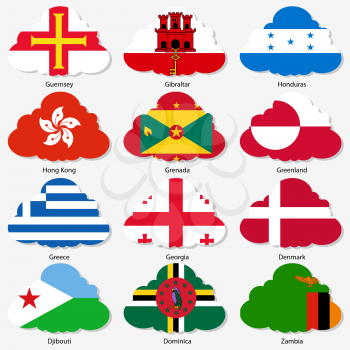 Set  Flags of world sovereign states in  form  clouds. Vector illustration. Set number 5. Exact colors. Easy changes.
