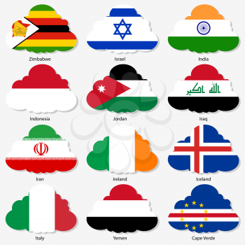 Set  Flags of world sovereign states in  form  clouds. Vector illustration. Set number 6. Exact colors. Easy changes.