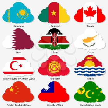 Set  Flags of world sovereign states in  form  clouds. Vector illustration. Set number 7. Exact colors. Easy changes.