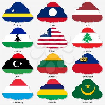 Set  Flags of world sovereign states in  form  clouds. Vector illustration. Set number 9. Exact colors. Easy changes.