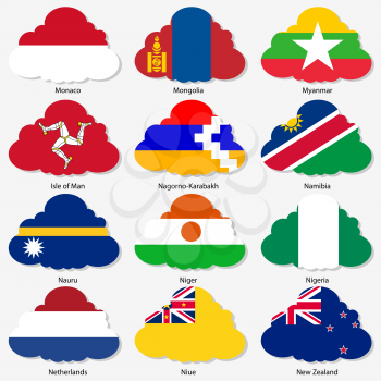 Set  Flags of world sovereign states in  form  clouds. Vector illustration. Set number 11. Exact colors. Easy changes.