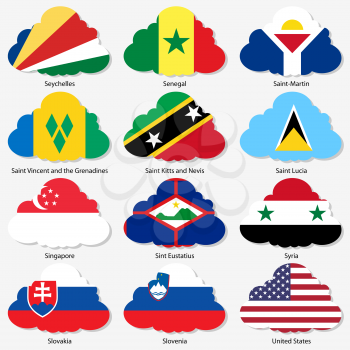 Set  Flags of world sovereign states in  form  clouds. Vector illustration. Set number 14. Exact colors. Easy changes.
