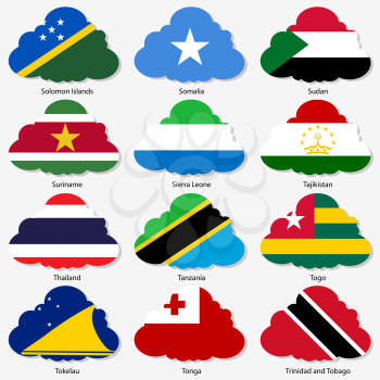 Set  Flags of world sovereign states in  form  clouds. Vector illustration. Set number 15. Exact colors. Easy changes.