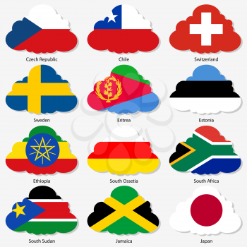 Set  Flags of world sovereign states in  form  clouds. Vector illustration. Set number 17. Exact colors. Easy changes.